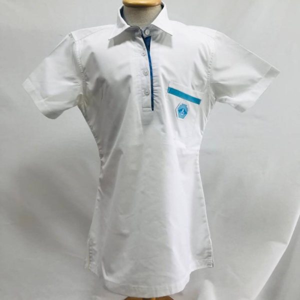 White Girls Top With Blue Chex Trimming Half Sleeves