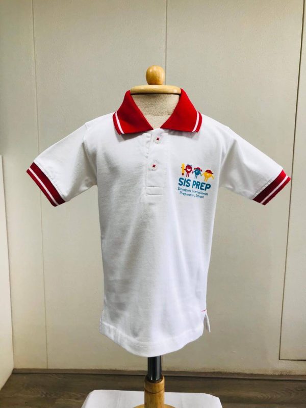 Unisex White T-Shirts With Red Collar Half Sleeves